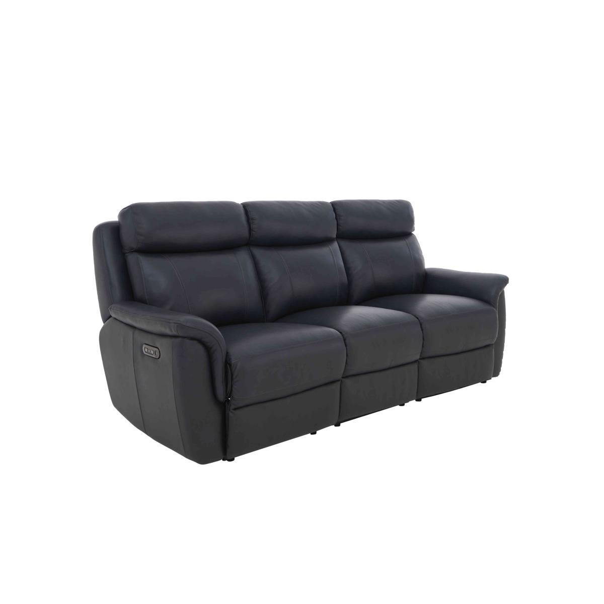 Orlando 3 Seater Leather Recliner Sofa - Navy – image 5