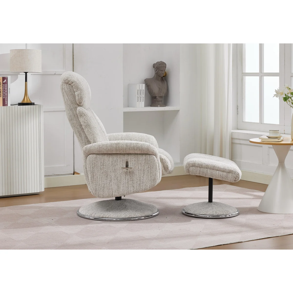 Elm Fabric Swivel Recliner Chair and Footstool – image 3