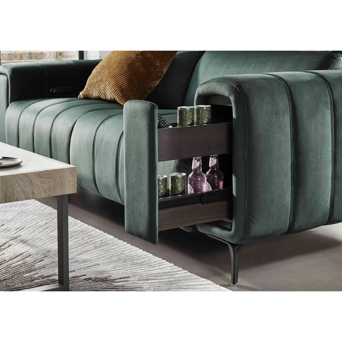 Elphaba 2 Seater and 3 Seater Fabric Power Recliner Sofas with Storage Arms Set - Bottle Green – image 3