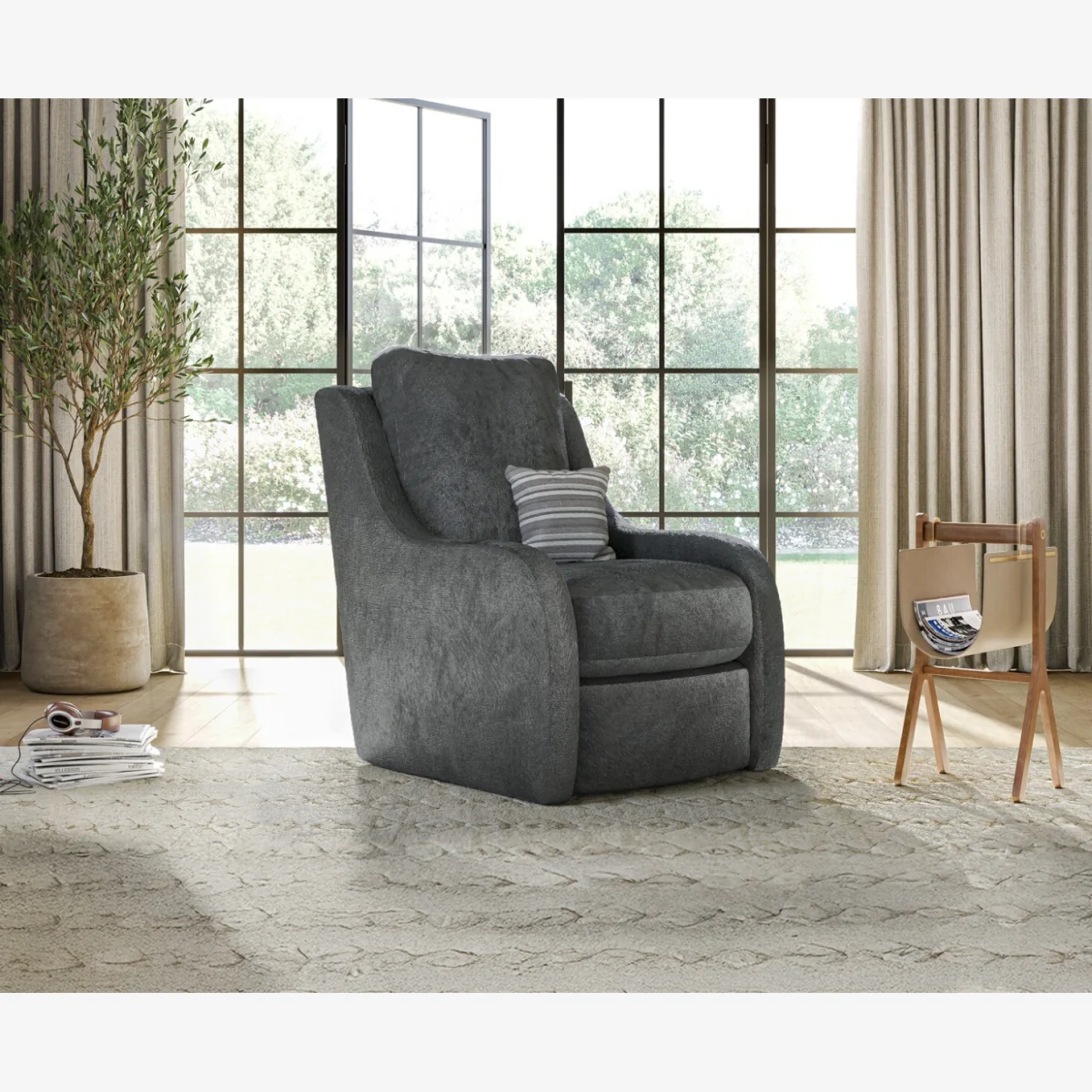 Palermo Graphite Chenille Fabric High Back Swivel Armchair