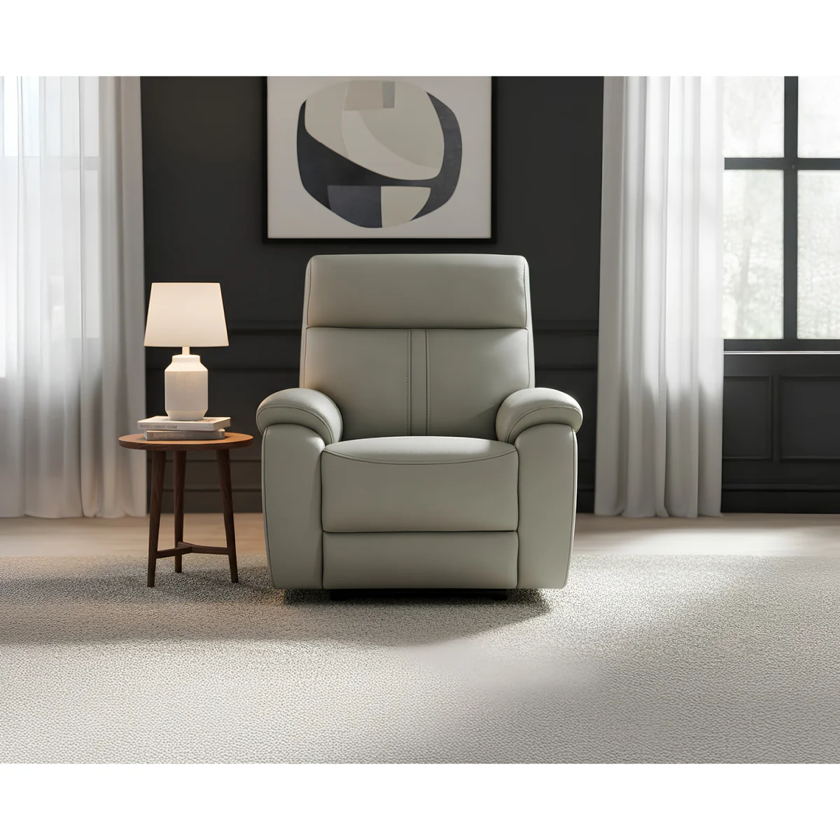 Cooper Light Grey Leather Recliner Armchair – image 9