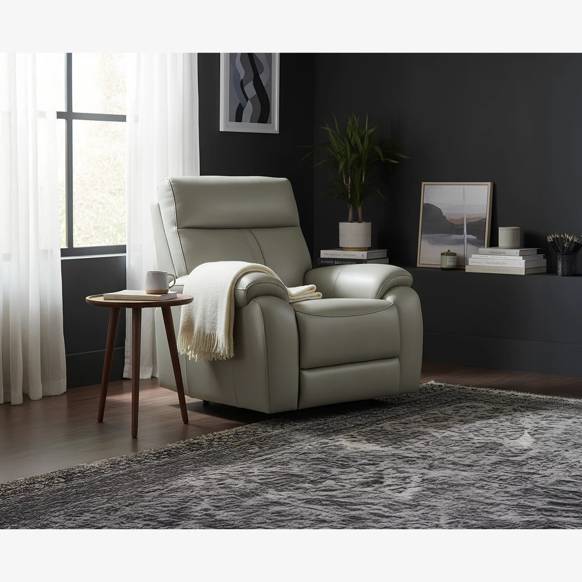 Cooper Light Grey Leather Recliner Armchair – image 1