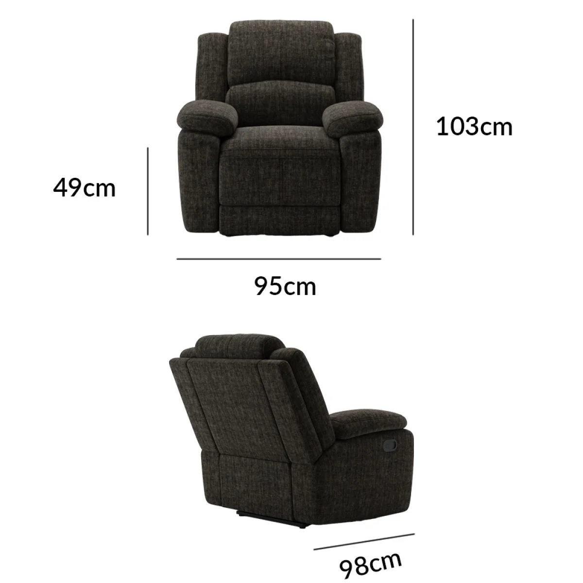 Lawrence Charcoal Fabric Recliner Armchair – image 3