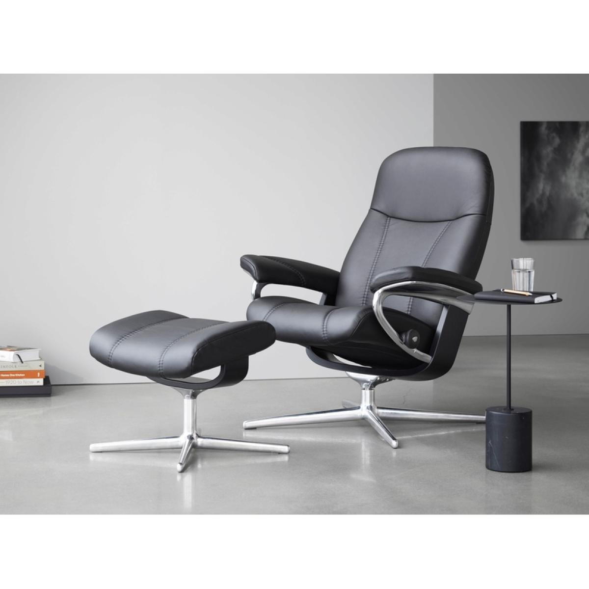 Stressless Consul Chair and Footstool With Cross Base - Medium - Cori Leather – image 3