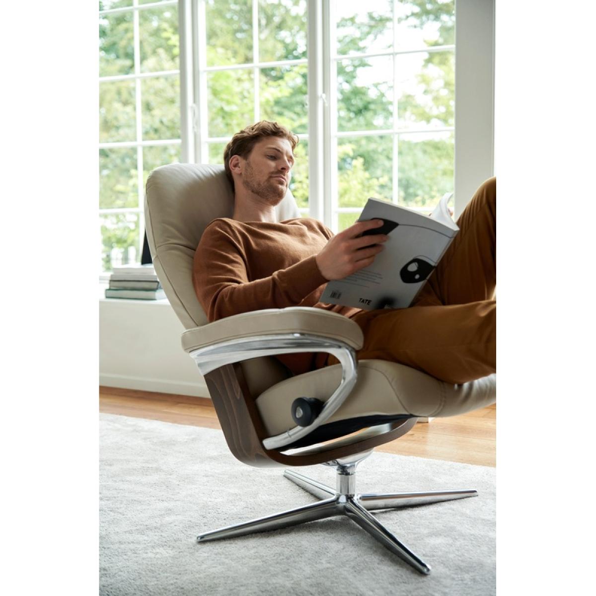 Stressless Consul Chair and Footstool With Cross Base - Medium - Cori Leather – image 4