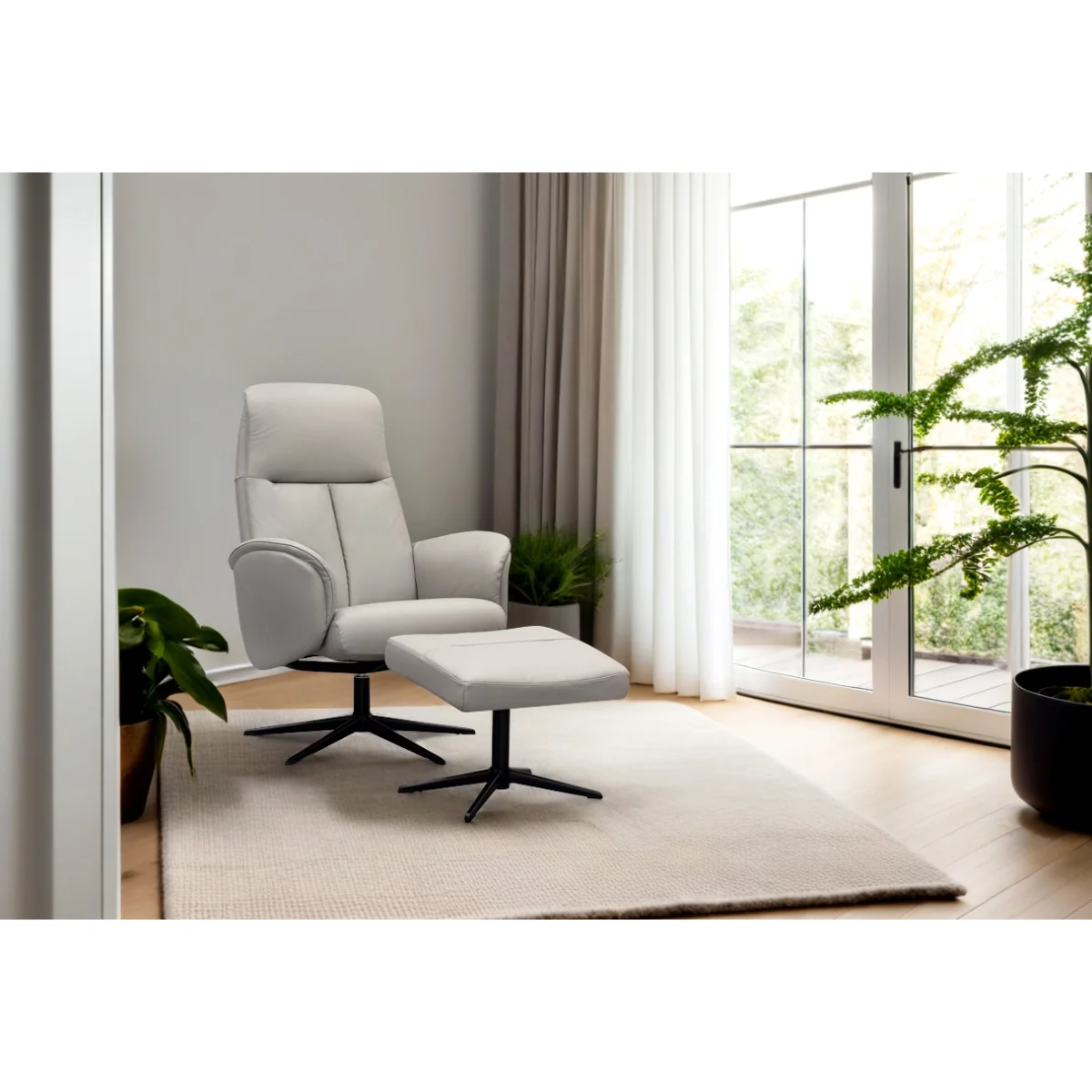 G Plan Nysted Manual Recliner Chair and Stool Set - Fabric Grade B - Black Base – image 2