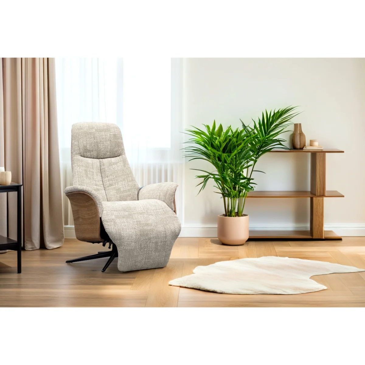 G Plan Halburg Manual Recliner Chair in Fabric - Grade W - Light Wood - Polished Base – image 2