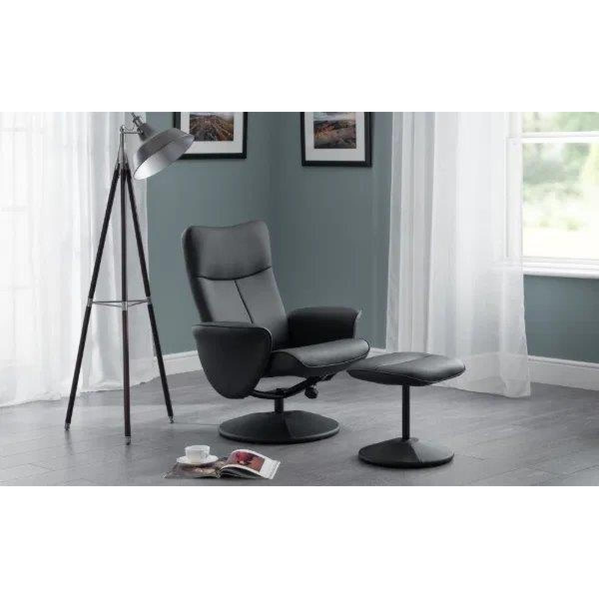 Julian Bowen Lugano Recliner and Stool With Covered Base - Black – image 2