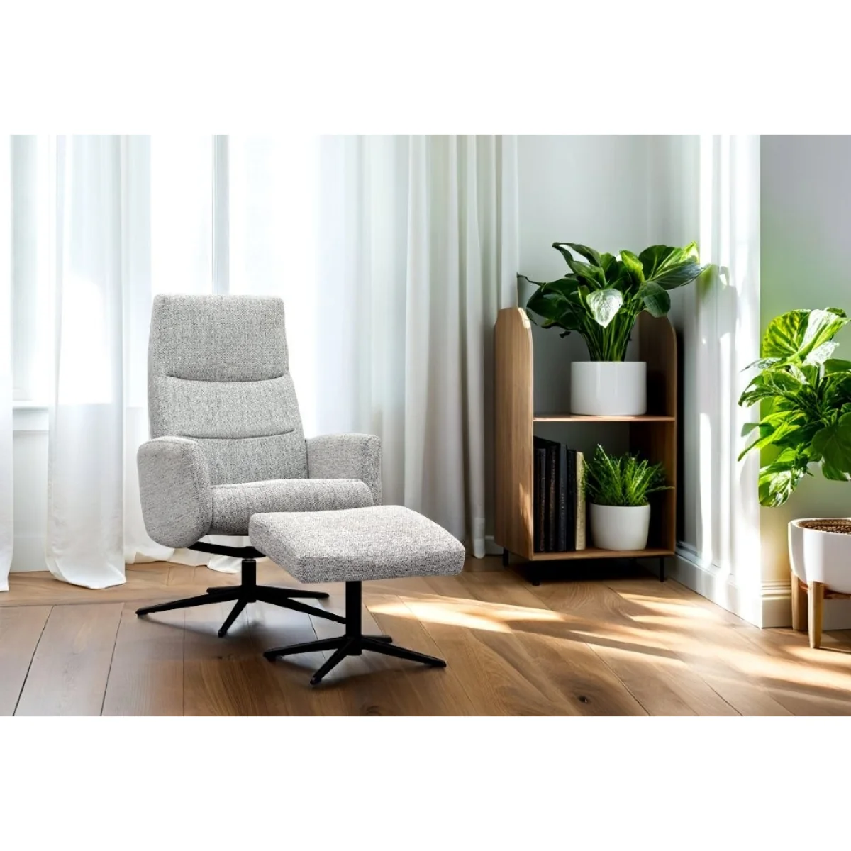 G Plan Riba Manual Recliner Chair and Stool Set - Leather Grade L - Polished Base – image 2