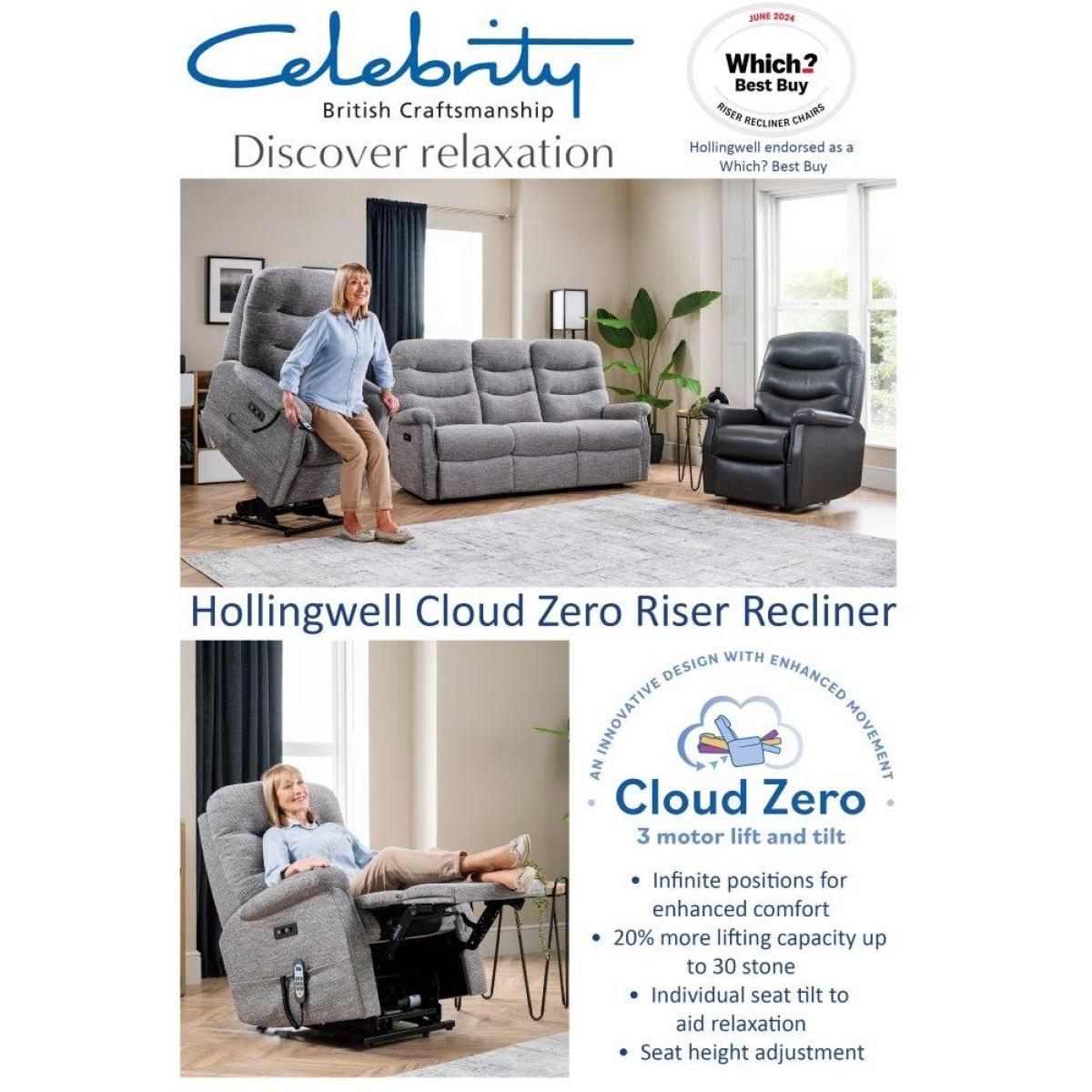 Celebrity Hollingwell Cloud Zero Riser Recliner Chair Zipspeed - Grande - With Lumbar and Headrest - Leather – image 8