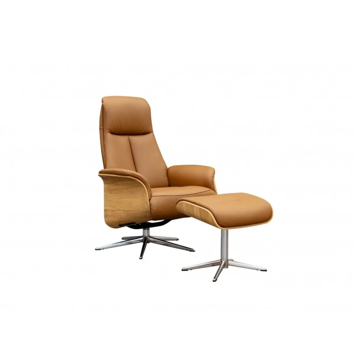 G Plan Skara Manual Recliner Chair and Stool Set - Fabric Grade W - Dark Wood - Polished Base – image 3