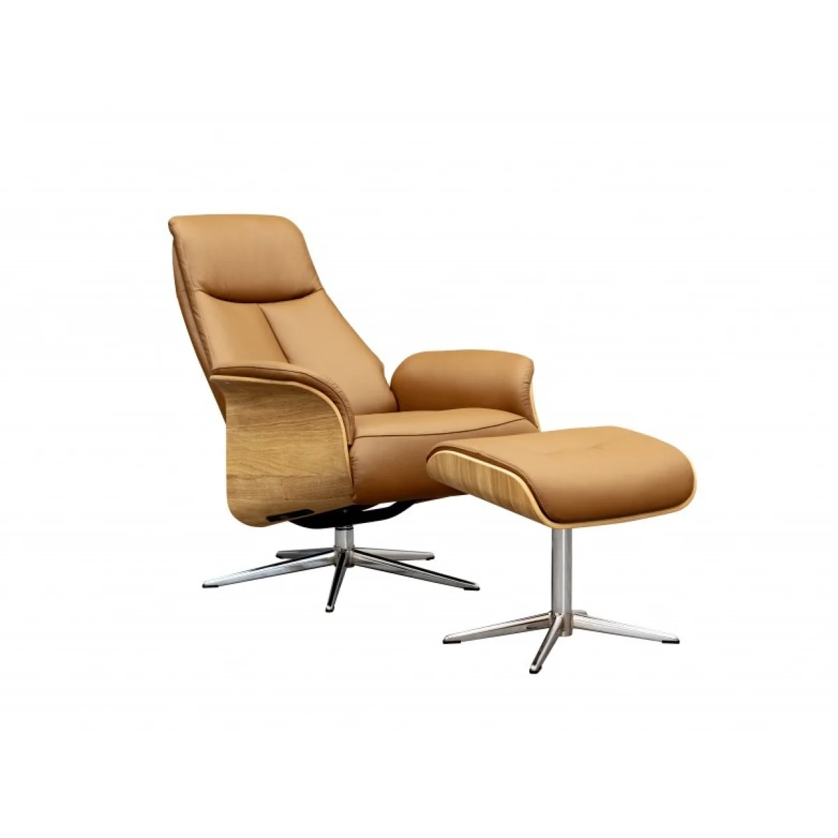 G Plan Skara Manual Recliner Chair and Stool Set - Fabric Grade W - Dark Wood - Polished Base – image 5
