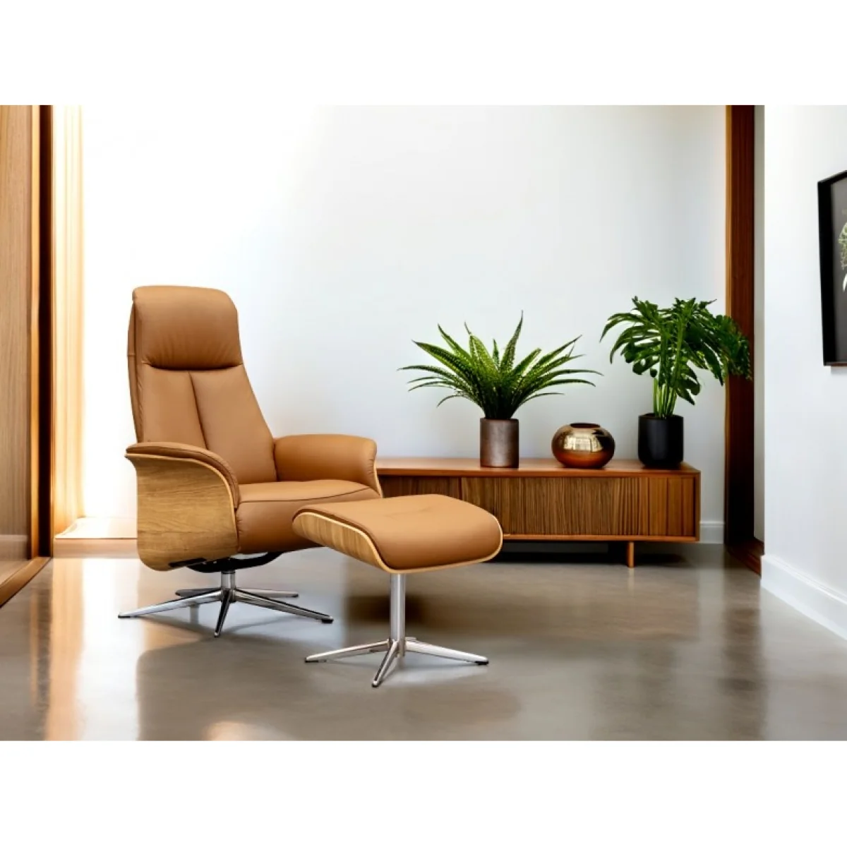 G Plan Skara Manual Recliner Chair and Stool Set - Fabric Grade W - Dark Wood - Polished Base – image 7