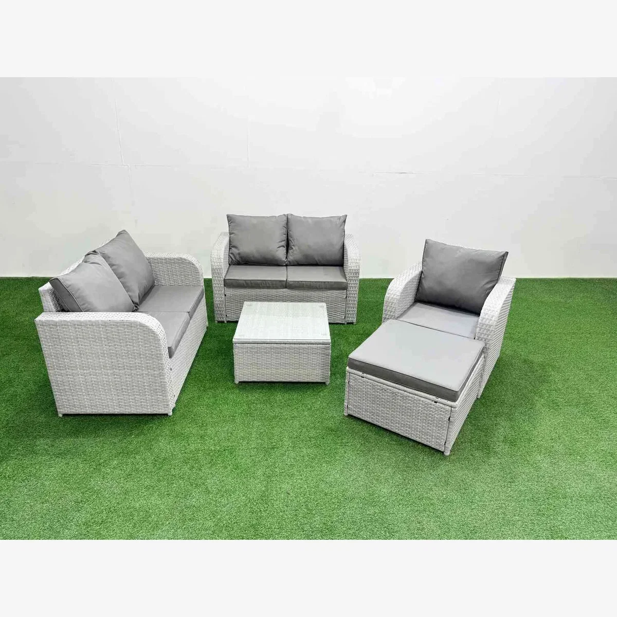 Fimous Poly Rattan Patio Set with High-Back Recliner & Loveseat Light Grey - Light grey with dark grey fabric – image 1