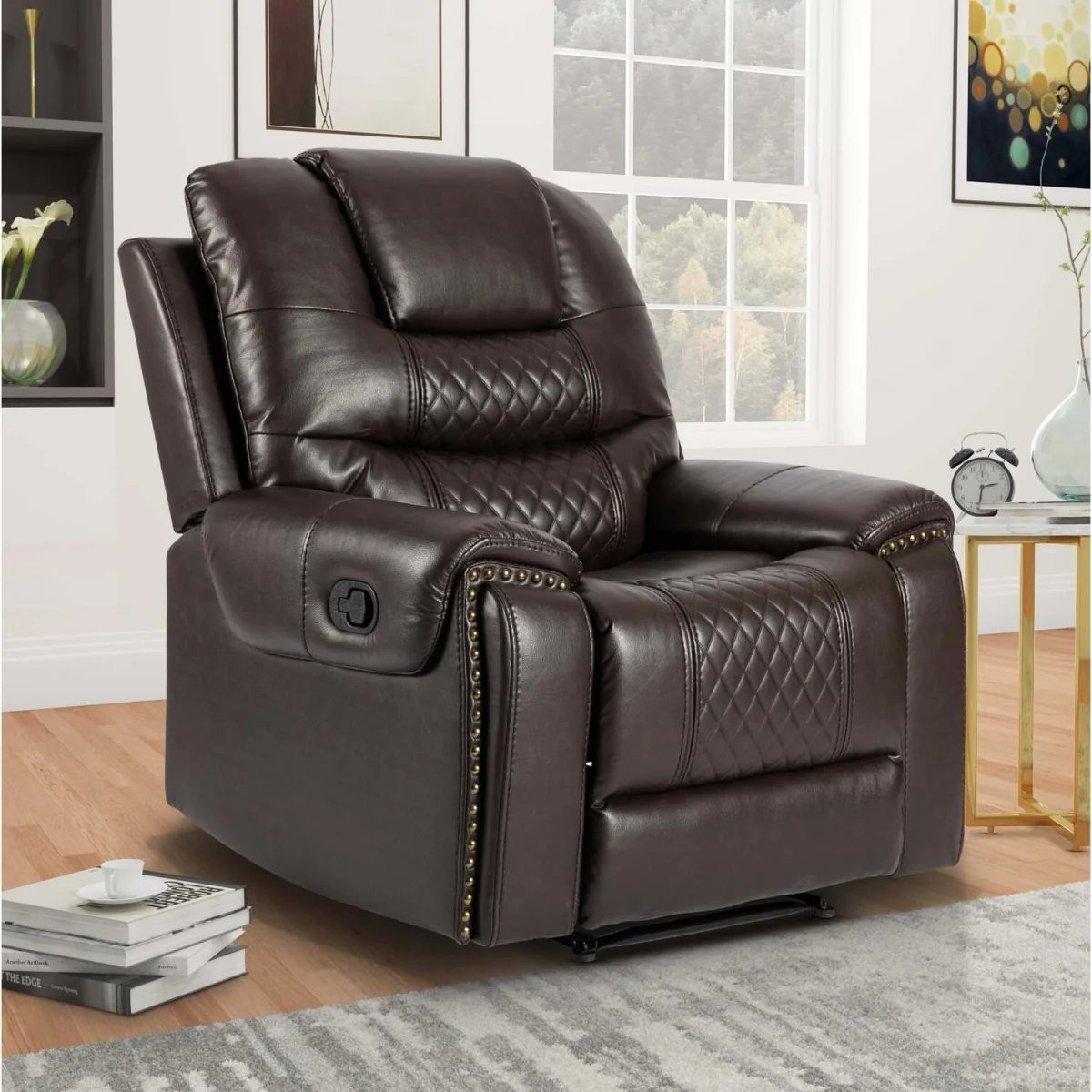 Faux Leather Brown Manual Recliner Chair RAVENNA - Brown – image 2