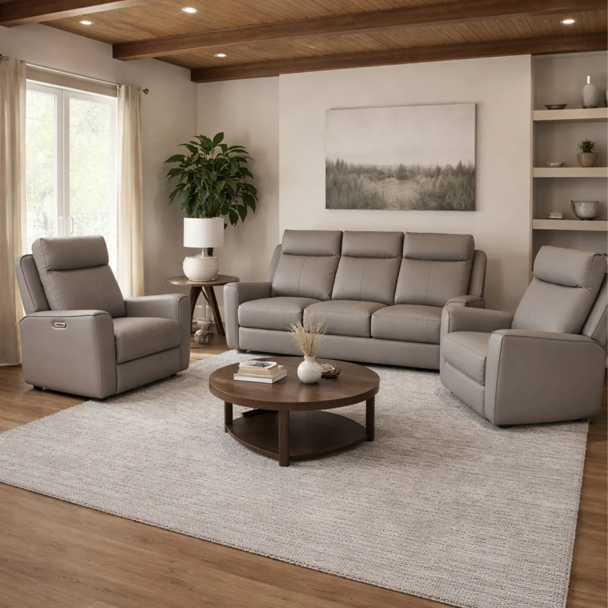 Rivington Real Leather Power Recliner 3 + 1 + 1 Sofa Set with USB Charging - Slate – image 15