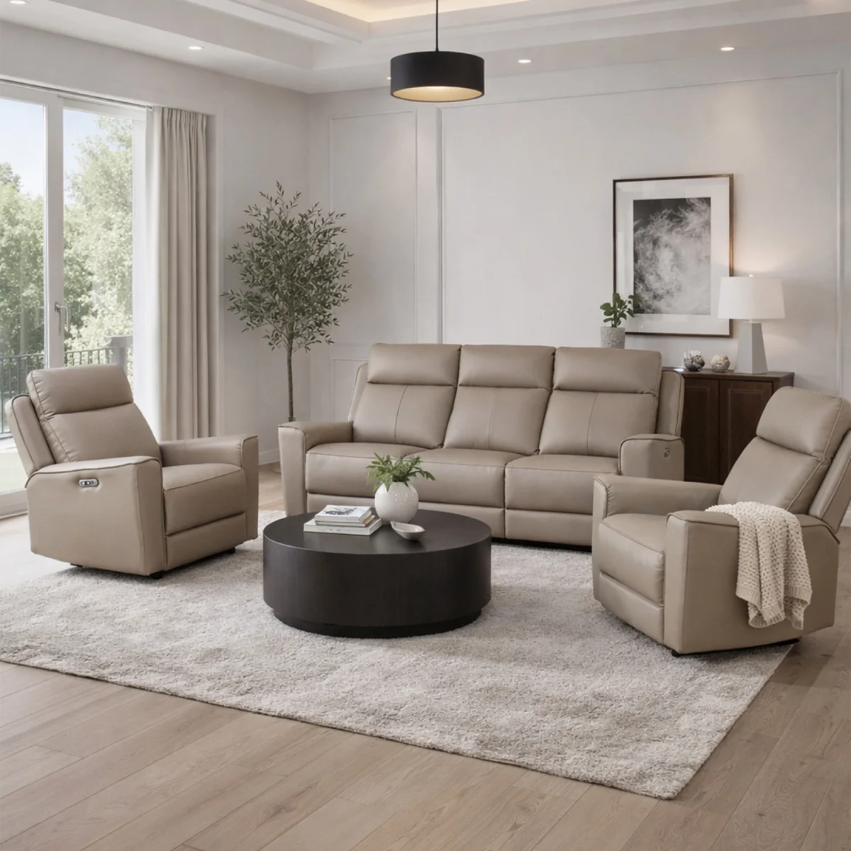 Rivington Real Leather Power Recliner 3 + 1 + 1 Sofa Set with USB Charging - Slate – image 9