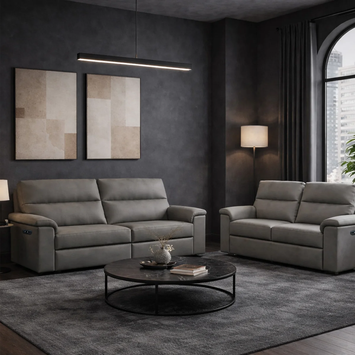 Marlowe Real Leather Power Recliner 3 + 2 Sofa Set with USB Charging - Slate – image 9