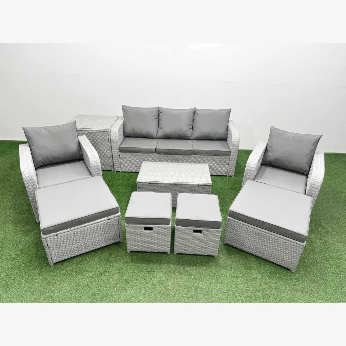 Fimous 9-Piece Garden Furniture Set ¿ 3-Seater Sofa, 2 Recliners, Coffee & Side Tables - Light Grey – image 1