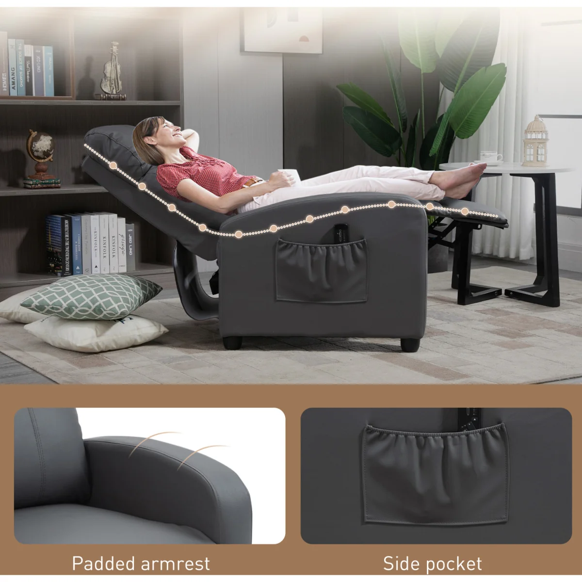 HOMCOM Recliner Sofa Chair PU Leather Massage Armcair - Grey – image 4