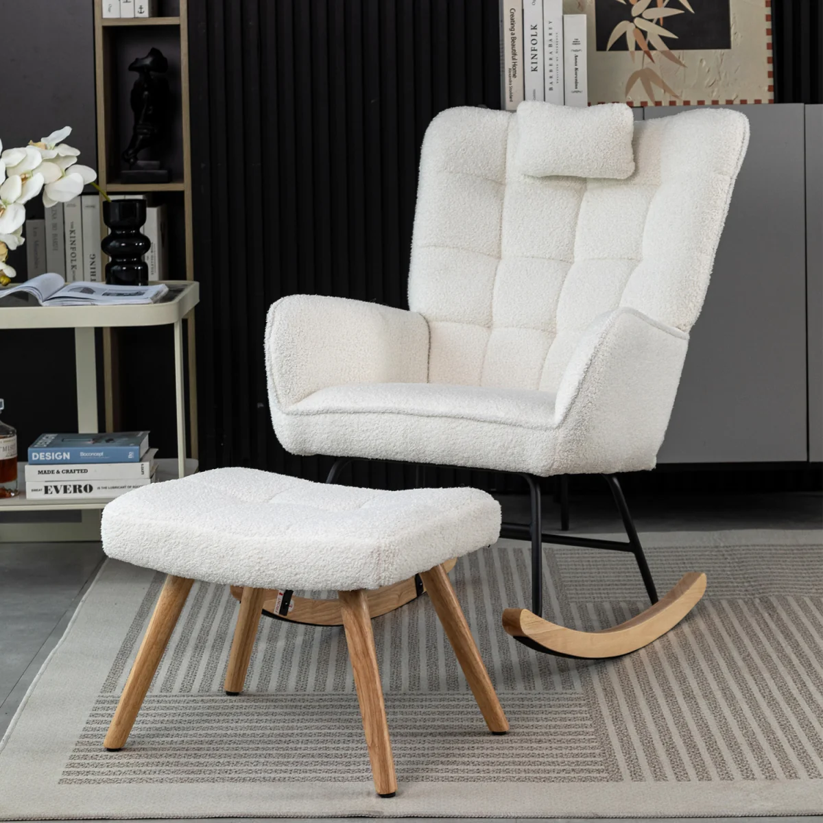 Rocking Recliner Lounge Chair with Cushion - White – image 2
