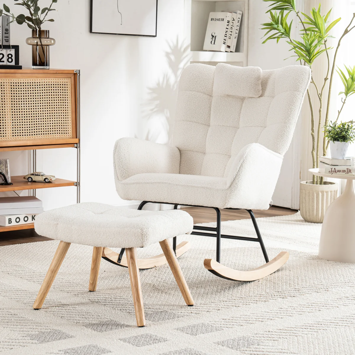 Rocking Recliner Lounge Chair with Cushion - White – image 3
