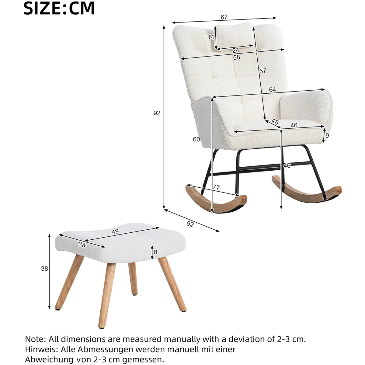 Rocking Recliner Lounge Chair with Cushion - White – image 4