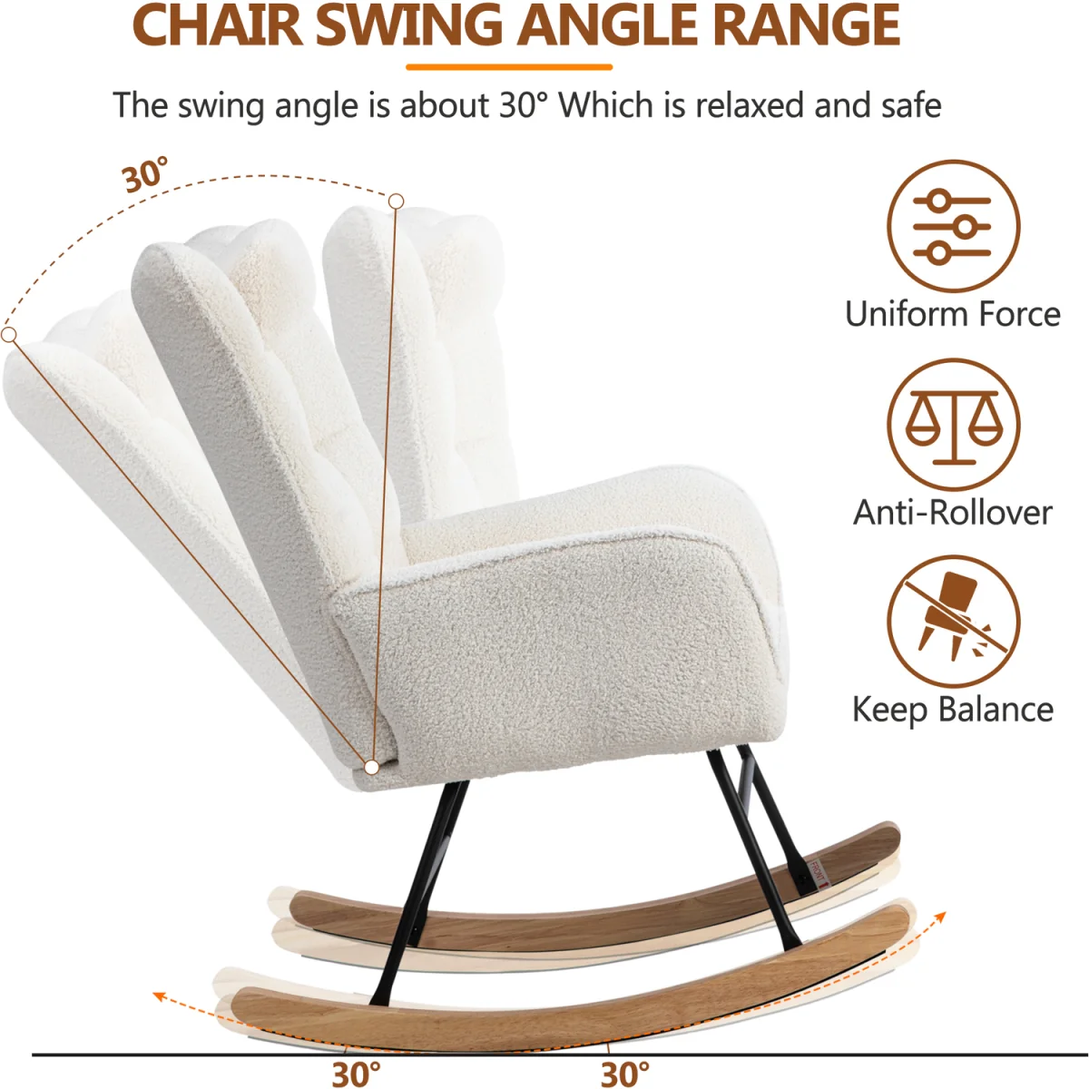 Rocking Recliner Lounge Chair with Cushion - White – image 5
