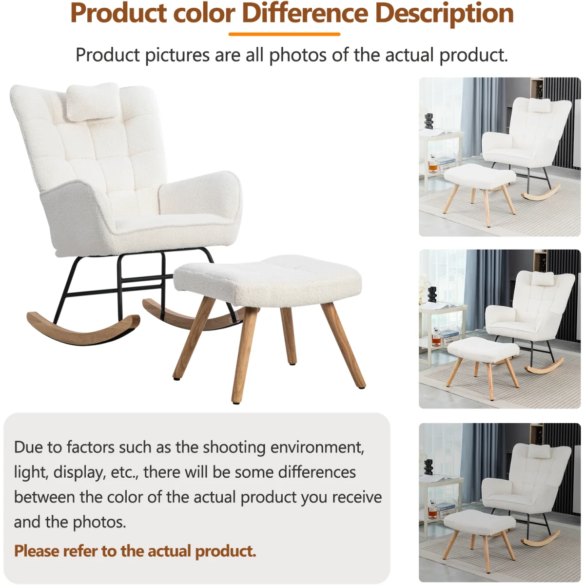 Rocking Recliner Lounge Chair with Cushion - White – image 6