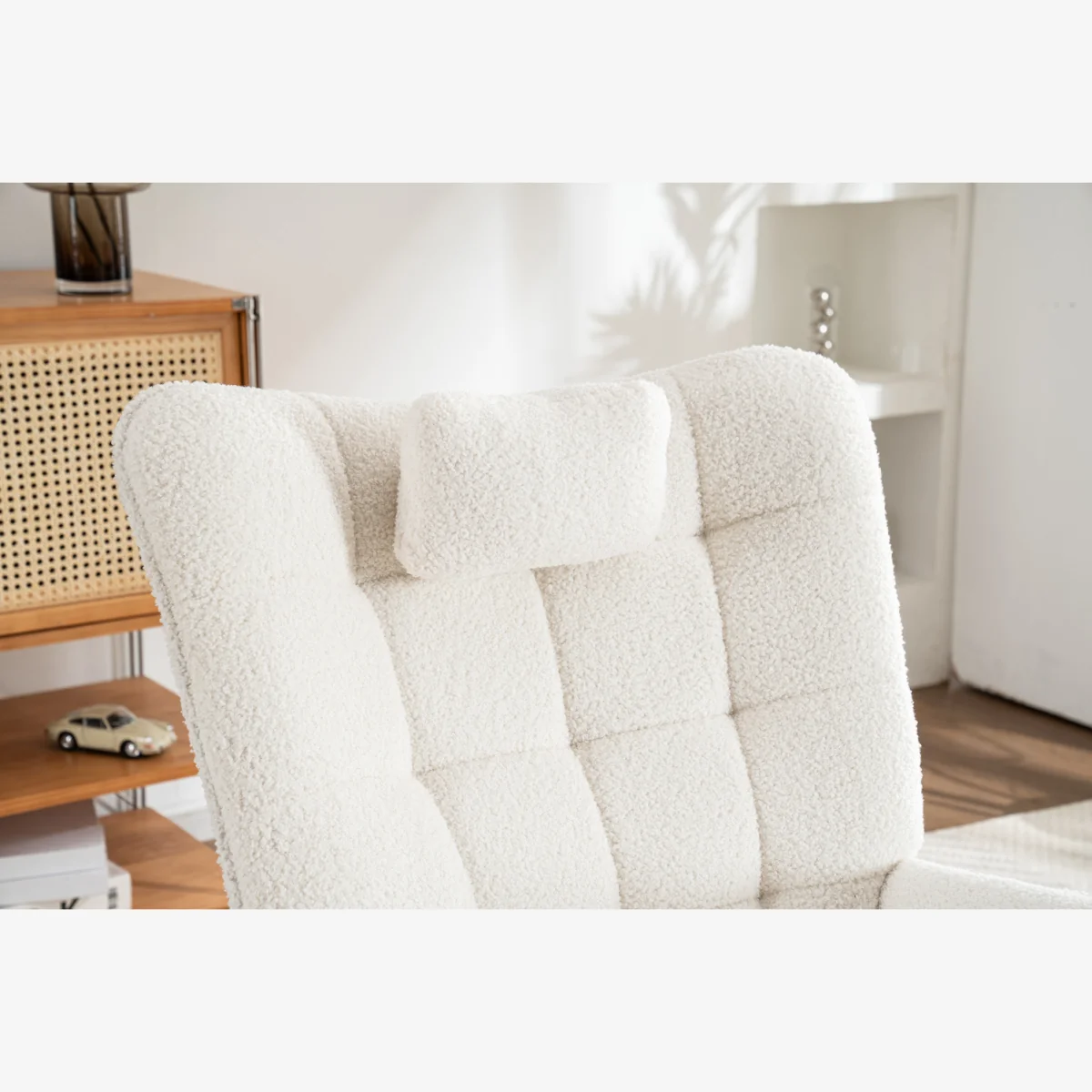 Rocking Recliner Lounge Chair with Cushion - White – image 1