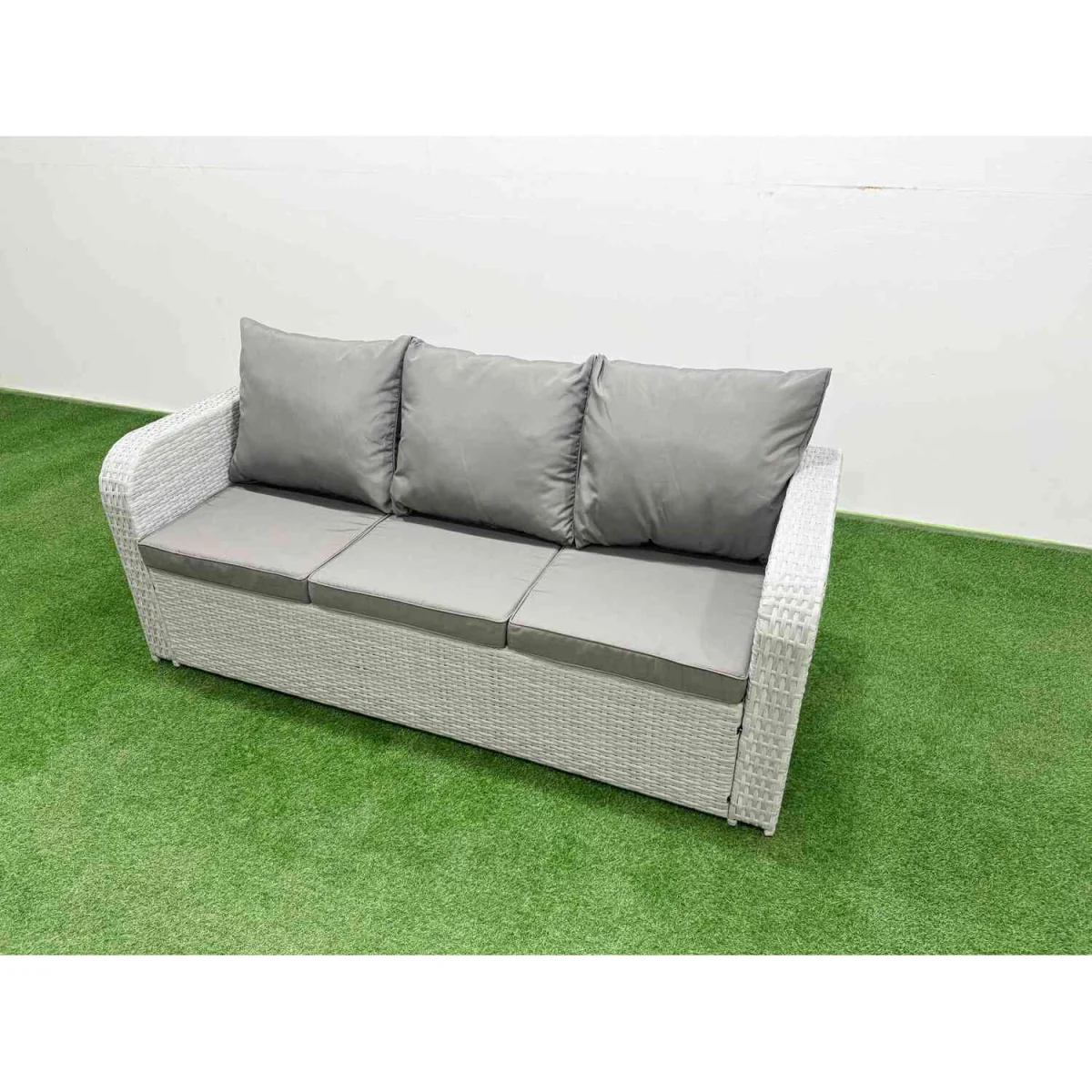 Fimous PE Rattan Garden Set - 3-Seater Sofa, 2 Recliners, Firepit Table - Light Grey – image 3