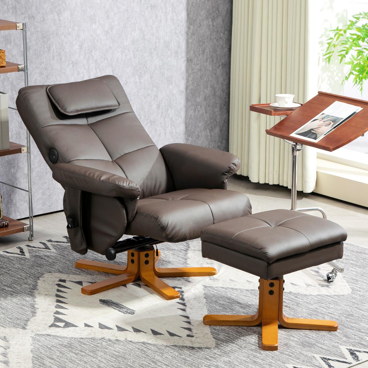 HOMCOM Upholstered Massage Recliner Chair with Footstool - Dark brown