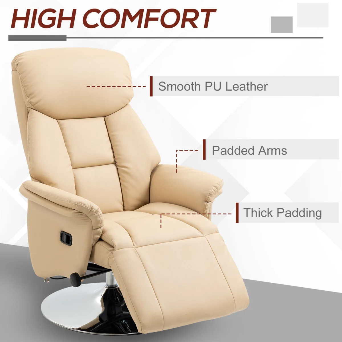 HOMCOM Adjustable Swivel Recliner with Footrest Padded Arms - Beige – image 5