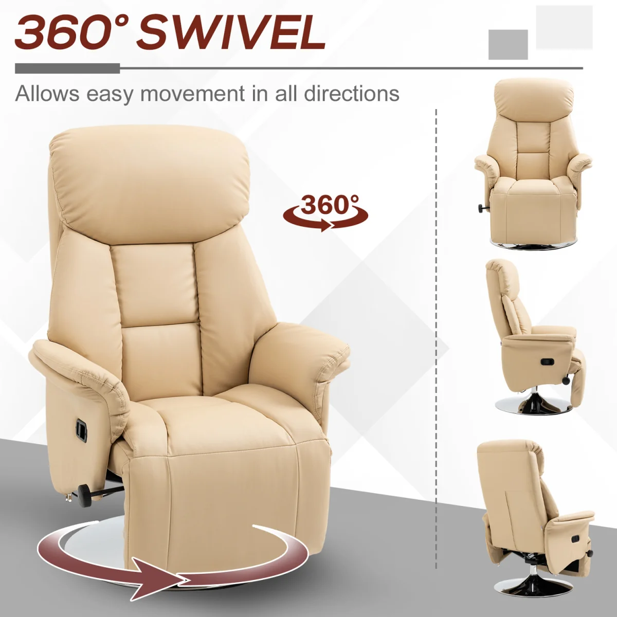 HOMCOM Adjustable Swivel Recliner with Footrest Padded Arms - Beige – image 6