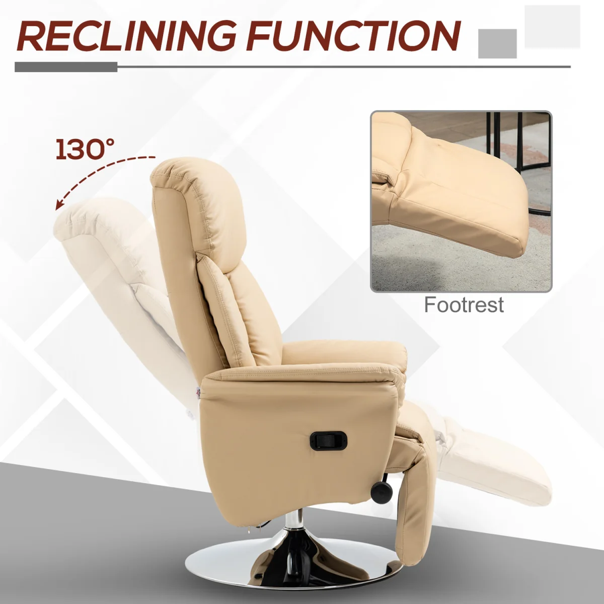 HOMCOM Adjustable Swivel Recliner with Footrest Padded Arms - Beige – image 7
