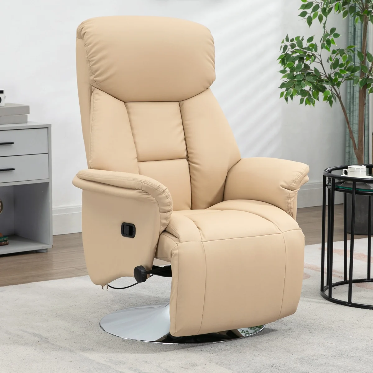 HOMCOM Adjustable Swivel Recliner with Footrest Padded Arms - Beige – image 1