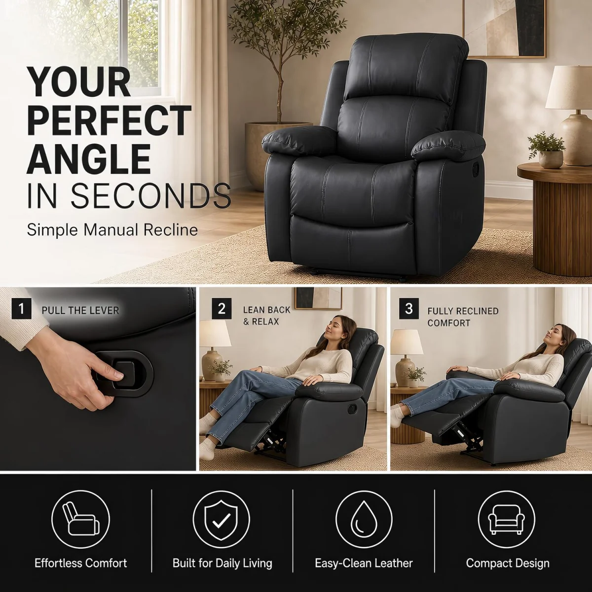 Manual Recliner Sofa - Black / 6 – image 3