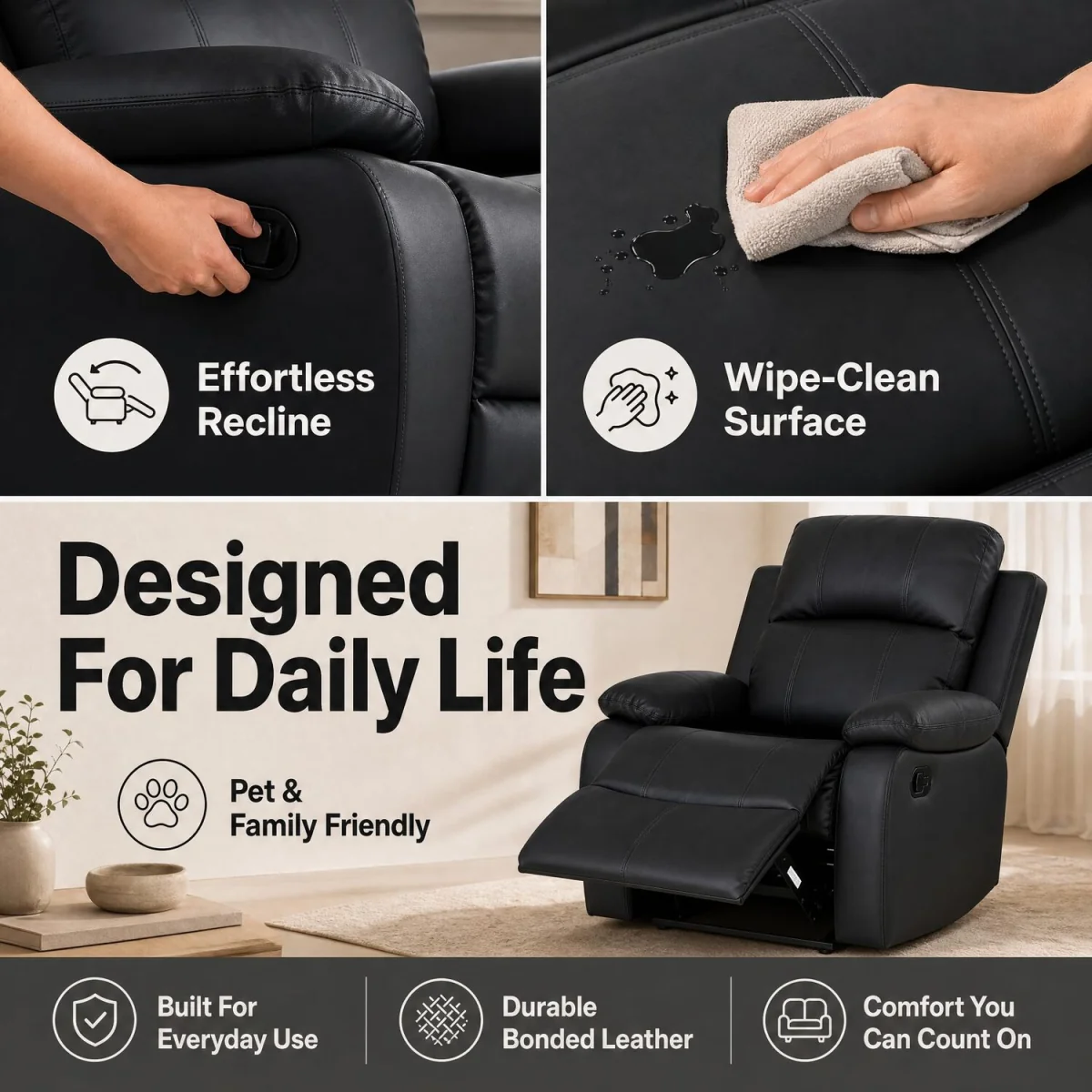 Manual Recliner Sofa - Black / 6 – image 5