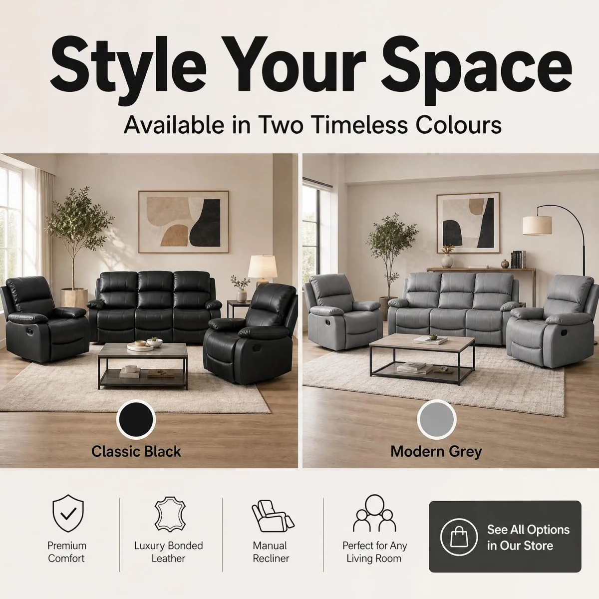 Manual Recliner Sofa - Black / 6 – image 7