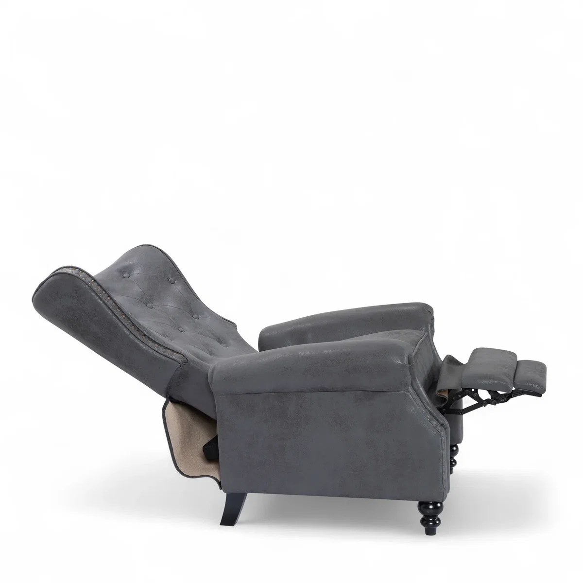Faux Leather Suede Grey Buttoned Carmona Wingback Recliner Chair - Grey – image 2
