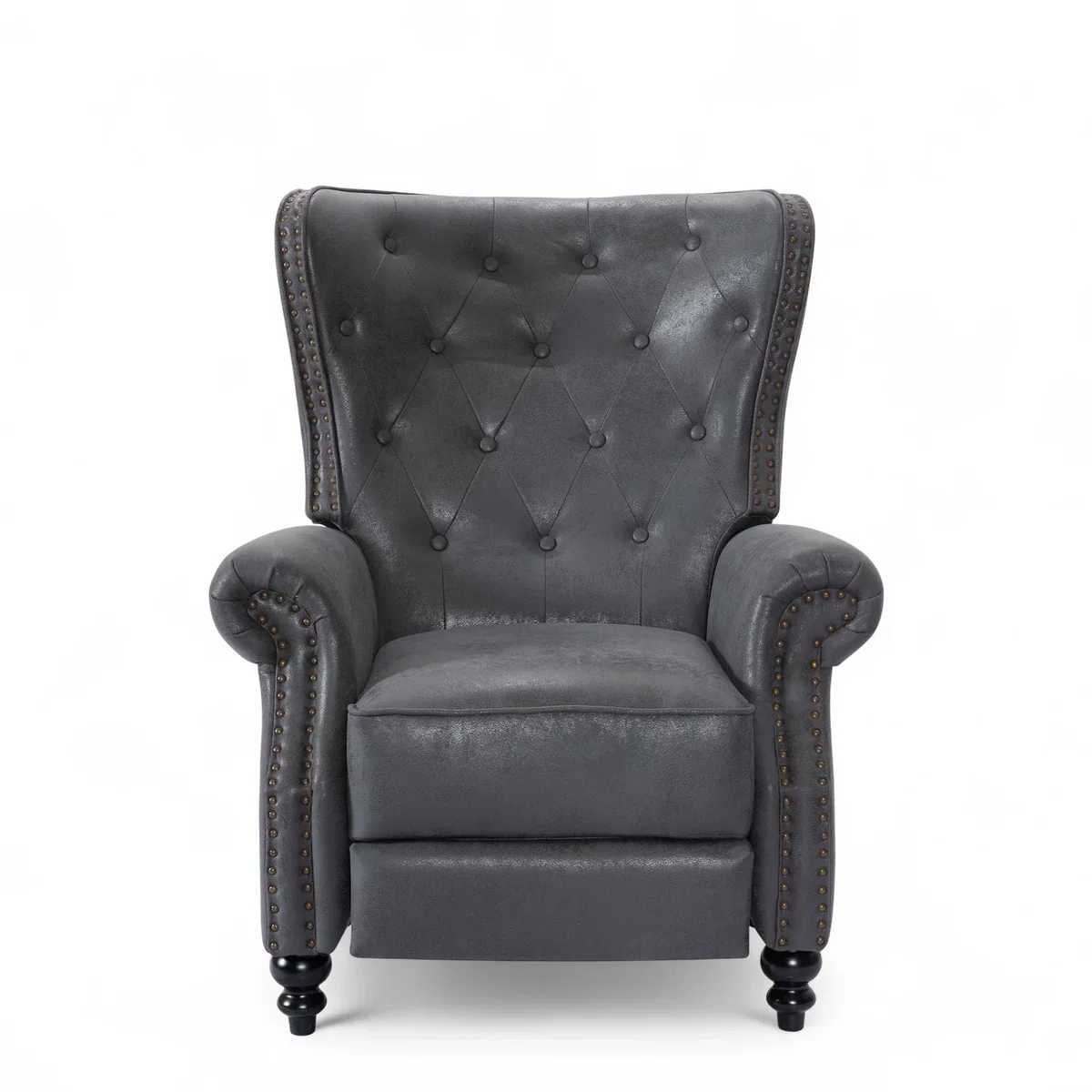 Faux Leather Suede Grey Buttoned Carmona Wingback Recliner Chair - Grey – image 3
