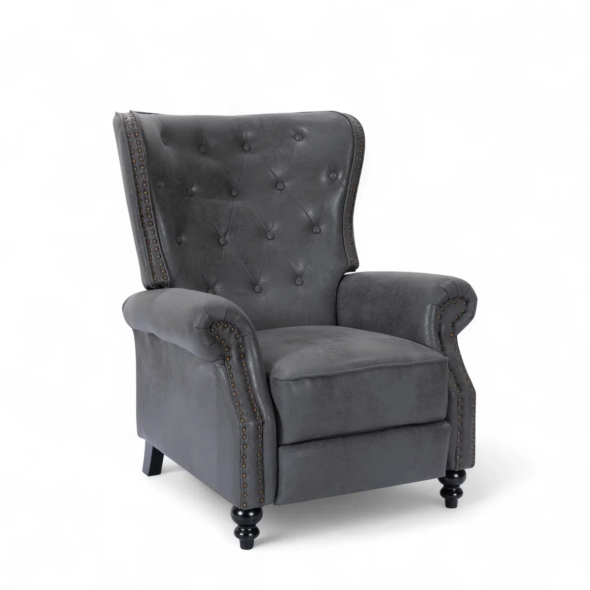 Faux Leather Suede Grey Buttoned Carmona Wingback Recliner Chair - Grey – image 4