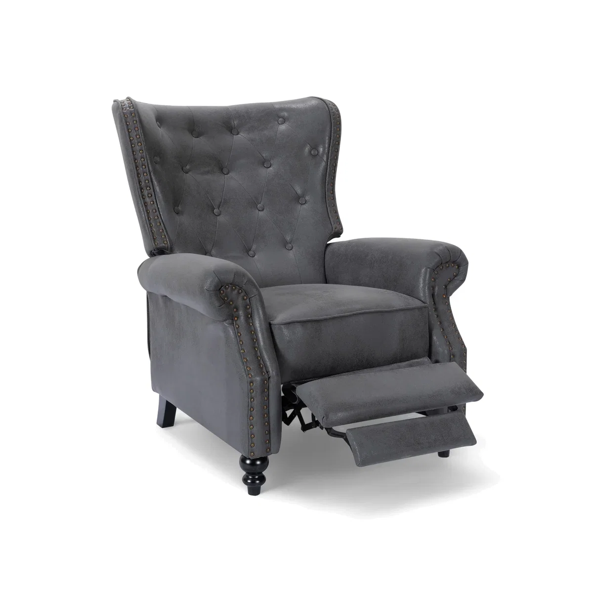 Faux Leather Suede Grey Buttoned Carmona Wingback Recliner Chair - Grey – image 1