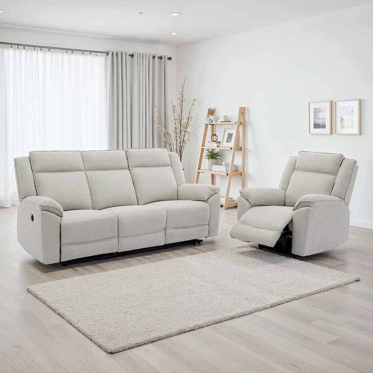 Skye 3 and 1 Linen Electric Recliner Sofa Set - Beige