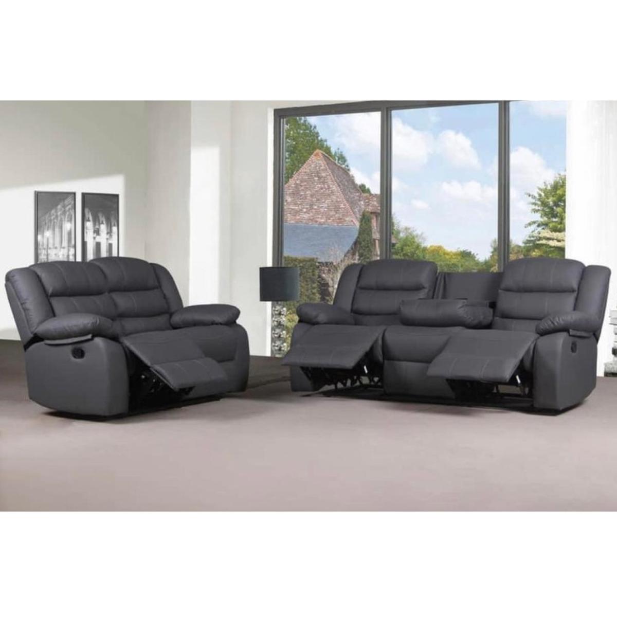 Roma Recliner 3 and 2 Seater Leather Sofa Set - Grey – image 2