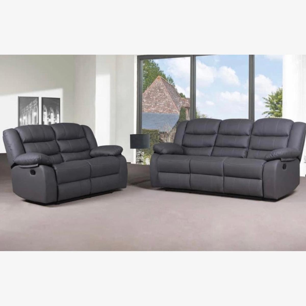 Roma Recliner 3 and 2 Seater Leather Sofa Set - Grey – image 1