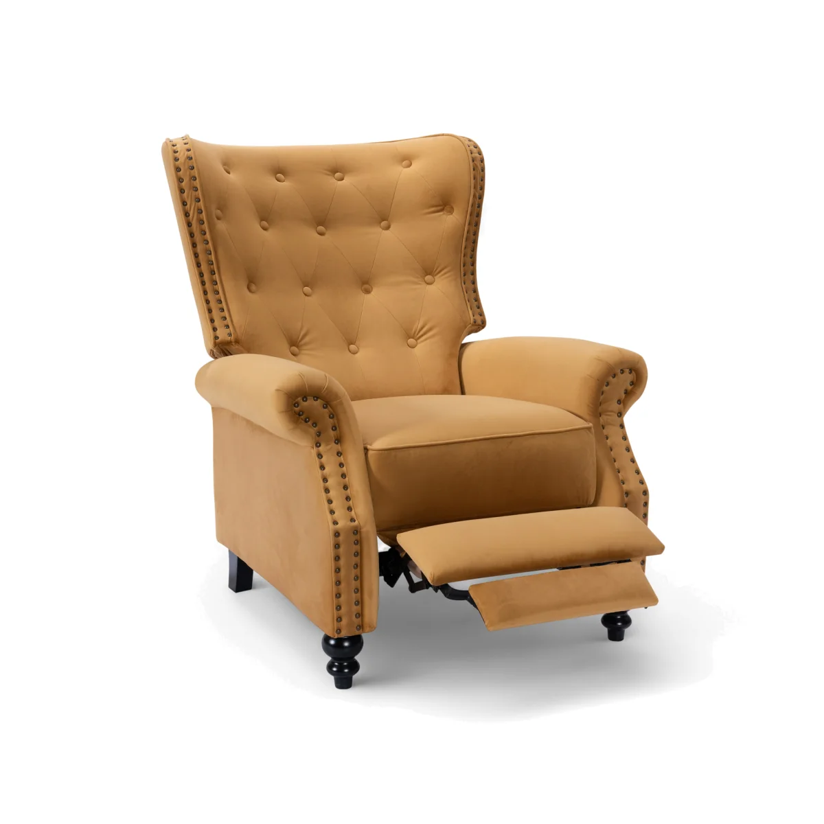 Velvet Gold Buttoned Carmona Wingback Recliner Chair - Gold – image 1