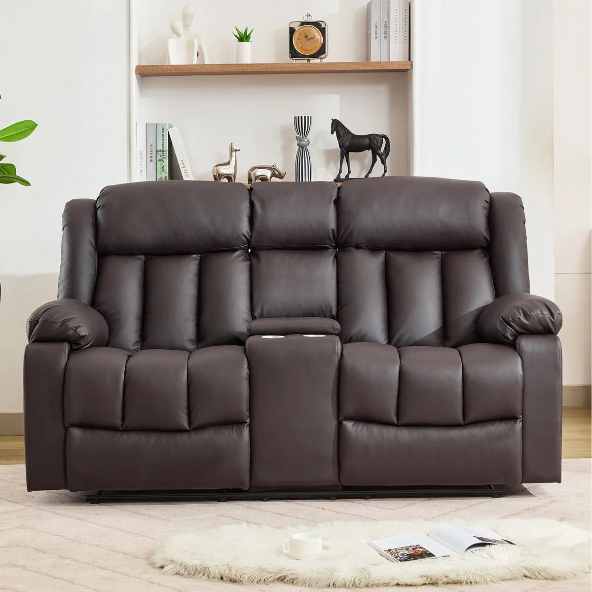 Sheridan 2 Seat Manual Recliner Sofa with Central Console - Brown