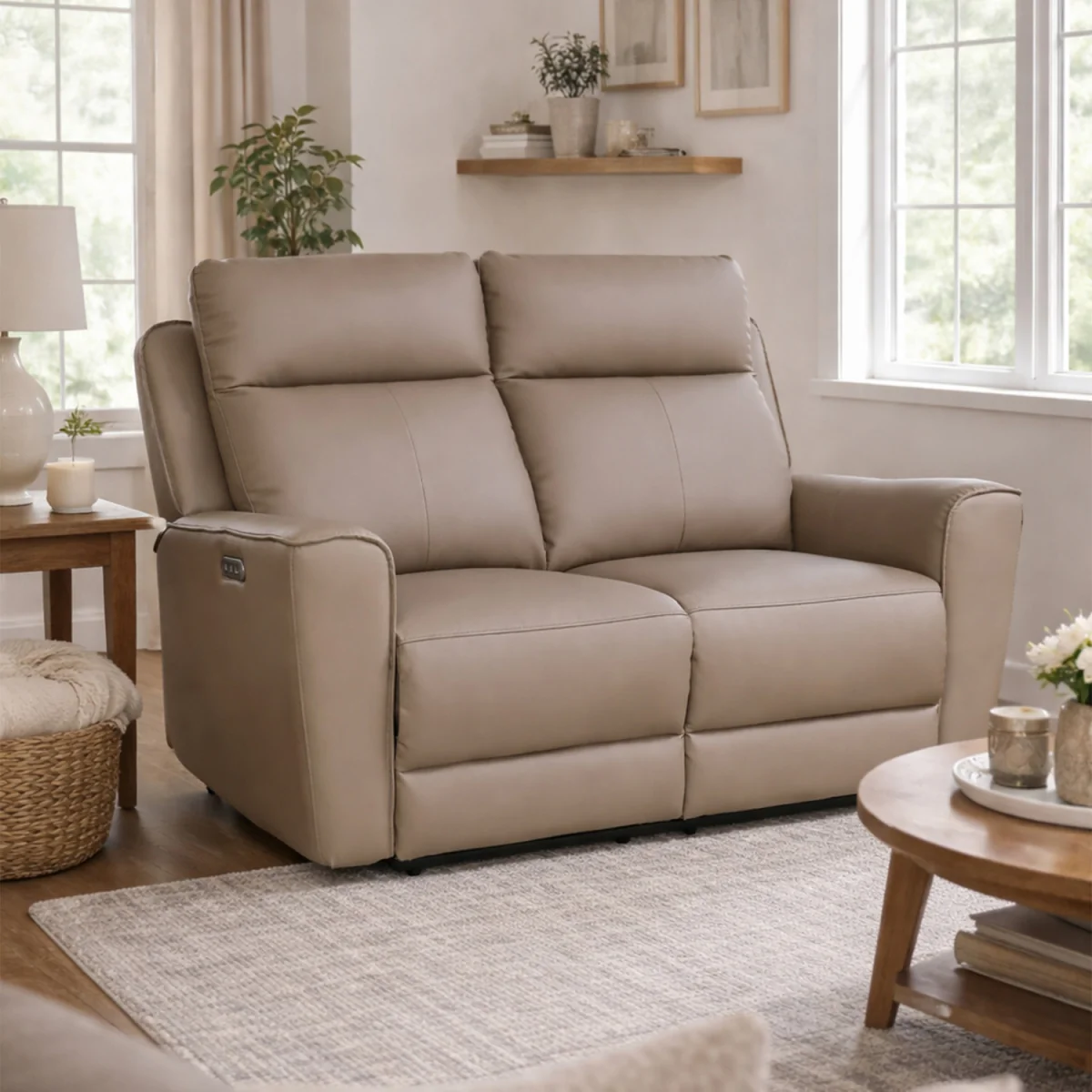 Rivington Real Leather Power Recliner Two Seater Sofa with USB Charging - Taupe – image 5