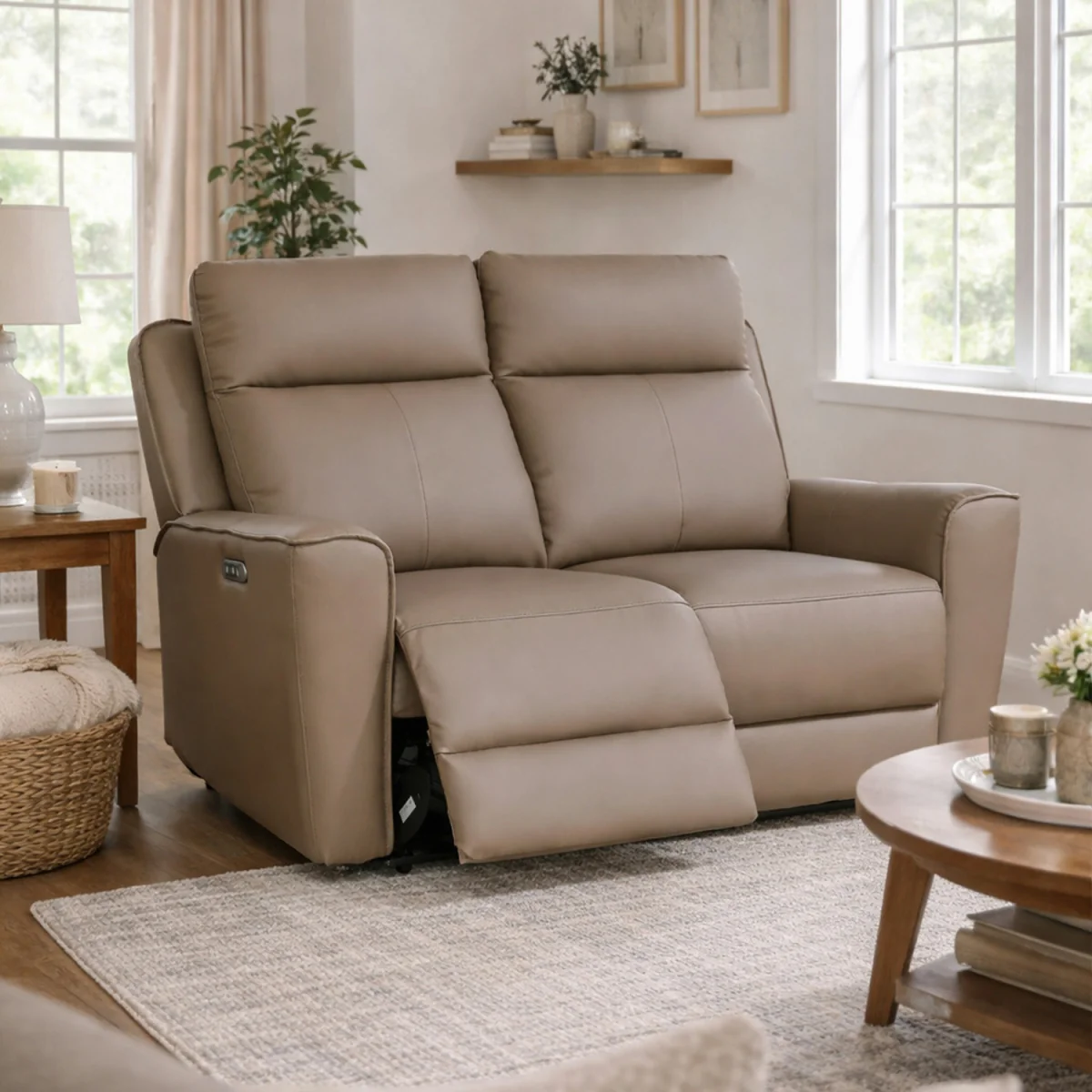 Rivington Real Leather Power Recliner Two Seater Sofa with USB Charging - Taupe – image 6